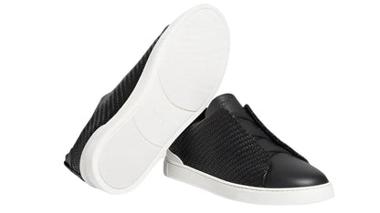 Zegna Pelletessuta Leather Triple Stitch Sneakers Woven Leather Sneakers UAE