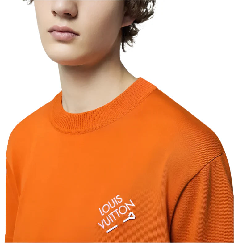 LV Embroidered Signature Short-Sleeved Cotton Crewneck "Orange" Bright Logo Tee UAE