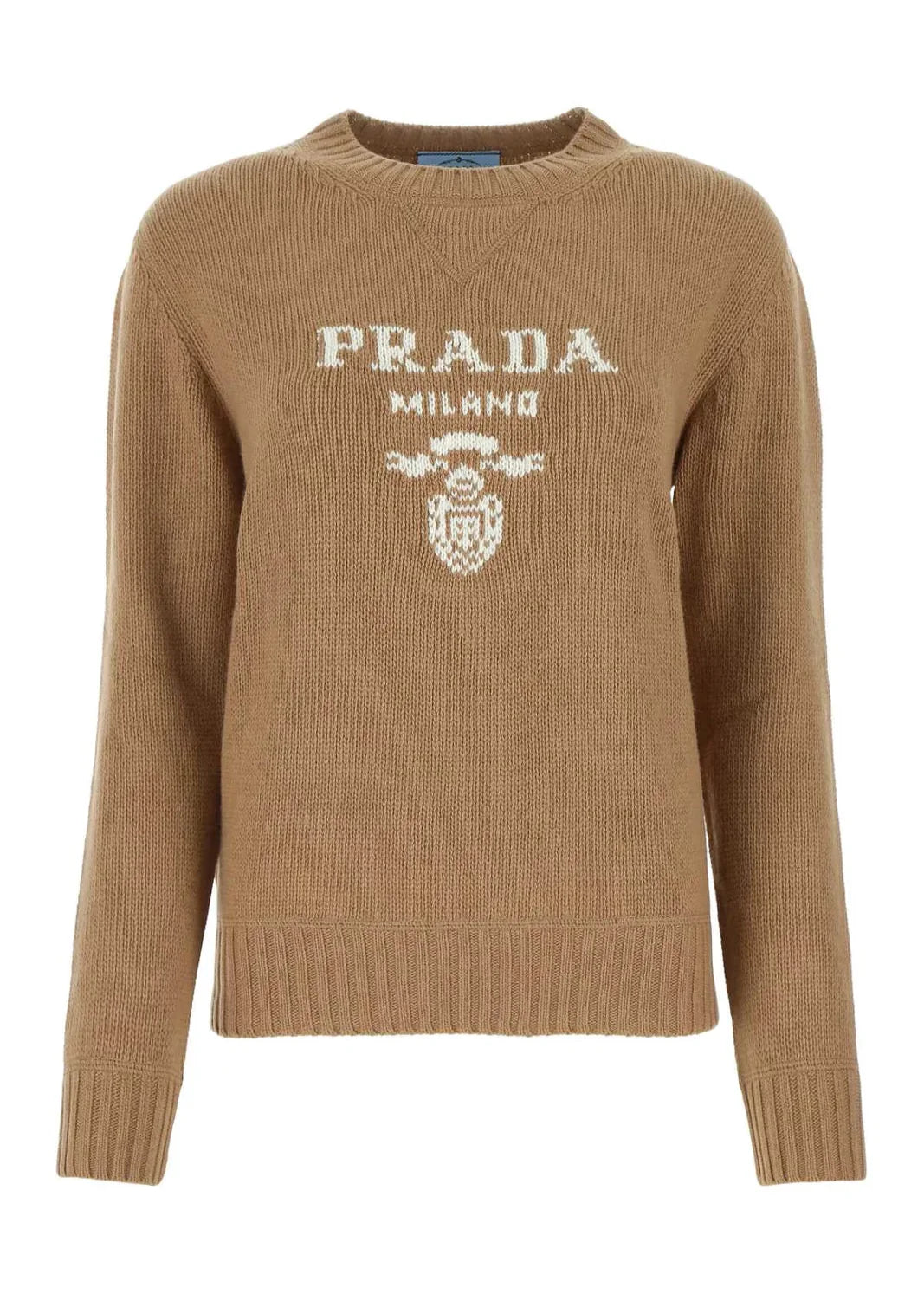 Prada Logo Cashmere Wool Crewneck Sweater "Camel Brown" Premium Sweater UAE