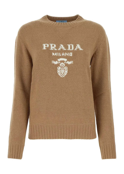 Prada Logo Cashmere Wool Crewneck Sweater "Camel Brown" Premium Sweater UAE