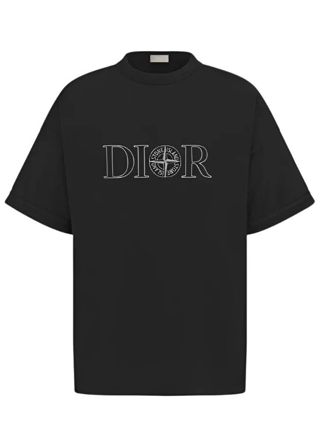 Dior and Stone Island T-Shirt "Black Oversized Cotton Jersey" Collaboration Tee UAE