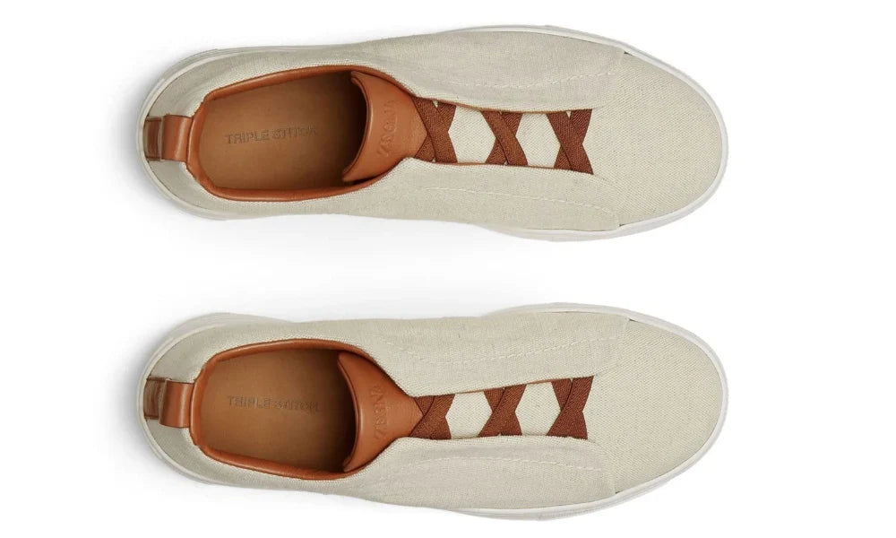Zegna Triple Stitch Canvas Sneakers "Egg Shell" Lightweight Sneakers UAE