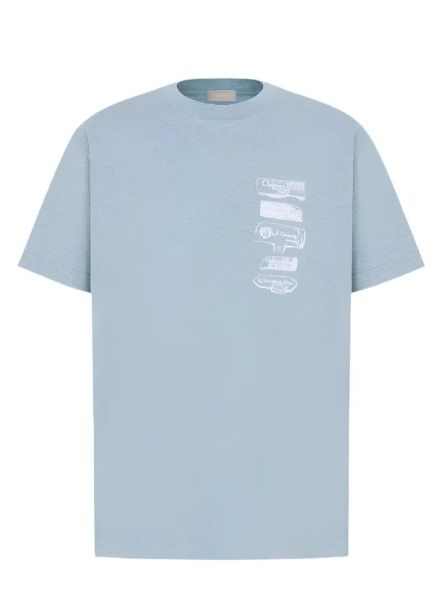 Dior Archives Labels T-Shirt "Blue Relaxed Fit" Casual Tee UAE
