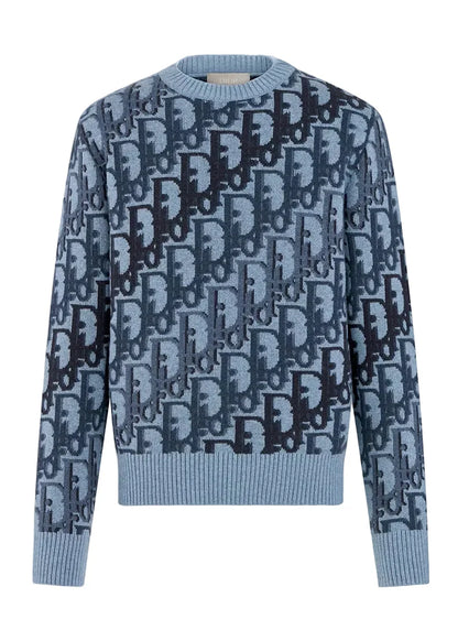 Dior Oblique Sweater "Blue Wool Jacquard" Luxury Knit Sweater UAE