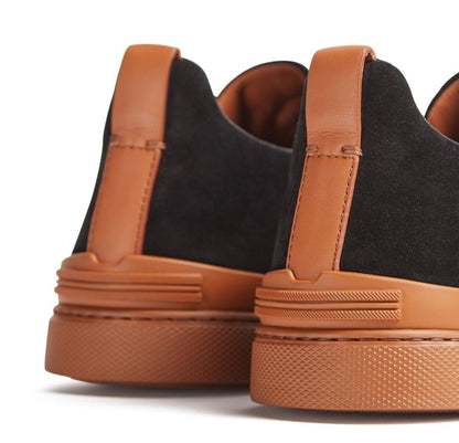 Zegna Black Suede Triple Stitch Sneakers Premium Suede Footwear UAE