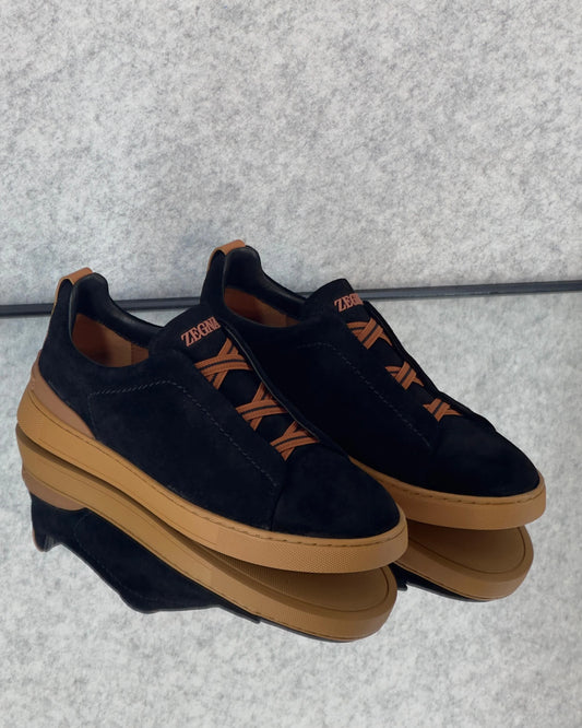 Elite Luxury Zegna Tripple Stitch Black Suede