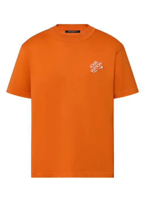 LV Embroidered Signature Short-Sleeved Cotton Crewneck "Orange" Bright Logo Tee UAE