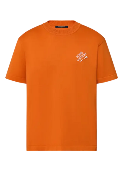 LV Embroidered Signature Short-Sleeved Cotton Crewneck "Orange" Bright Logo Tee UAE