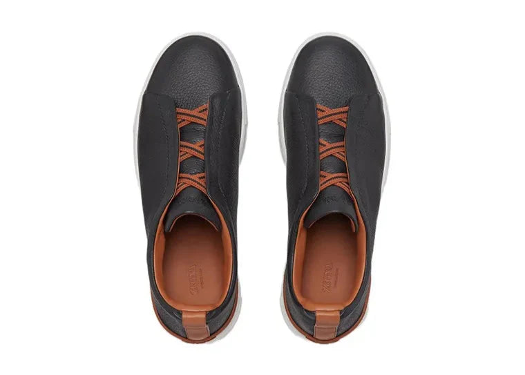 Ermenegildo Zegna Triple Stitch "Black Deerskin" Premium Leather Sneakers UAE