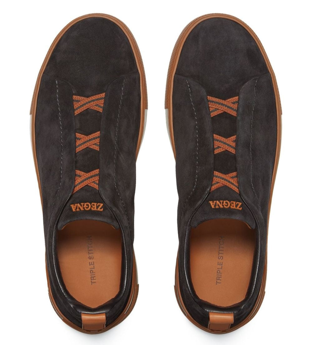 Zegna Black Suede Triple Stitch Sneakers Premium Suede Footwear UAE