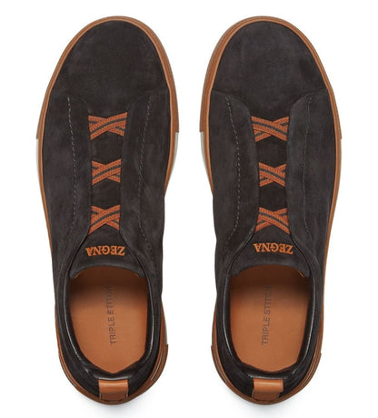 Zegna Black Suede Triple Stitch Sneakers Premium Suede Footwear UAE