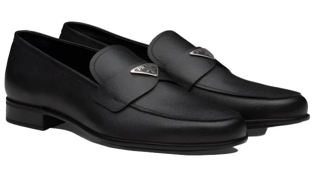 Prada Plaque Loafer "Black Saffiano Leather" Formal Designer Loafers UAE