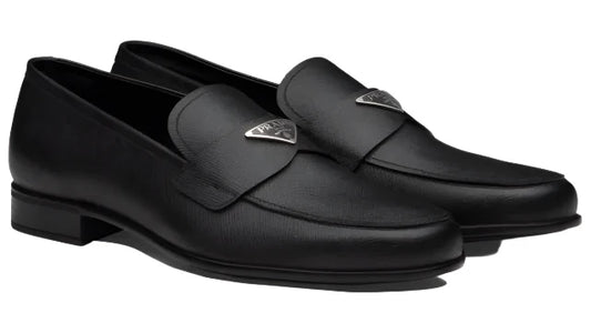 Prada Plaque Loafer "Black Saffiano Leather" Formal Designer Loafers UAE