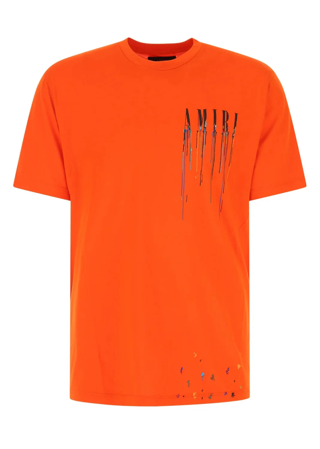 Amiri Orange Paint Drip Logo Crewneck T-Shirt Vibrant Graphic Tee UAE