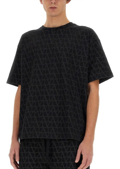 Valentino Cotton T-Shirt "Toile Iconographe Black" Signature Print Tee UAE
