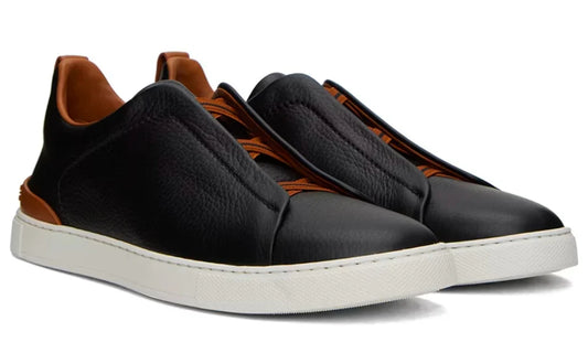 Zegna Black Brown Deerskin Triple Stitch Sneakers Dual Tone Sneakers UAE