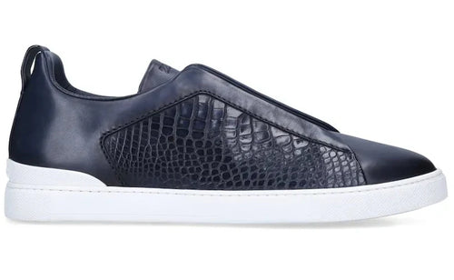 Zegna Crocodile Leather Triple Stitch "Navy Blue" Premium Sneakers UAE