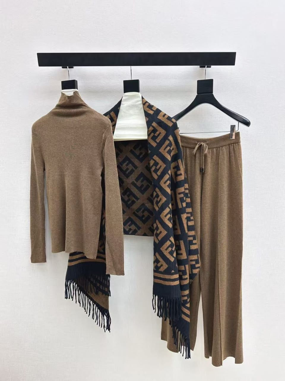 knitted separates and a graphic luxury scarf