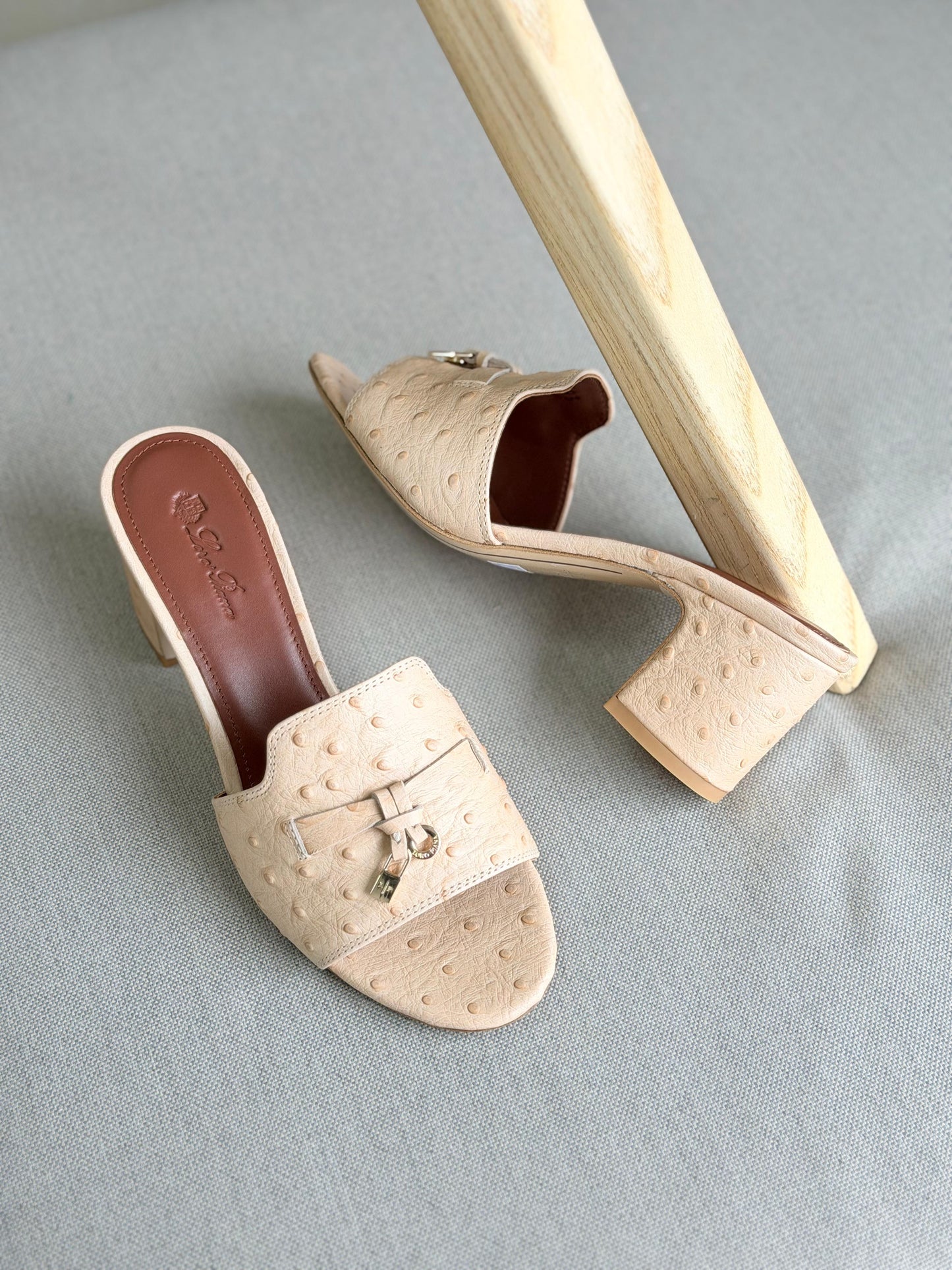Loro Piana Summer Charms Sandal Flats Ostrich Leather