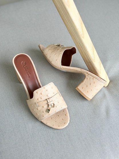 Loro Piana Summer Charms Sandal Flats Ostrich Leather