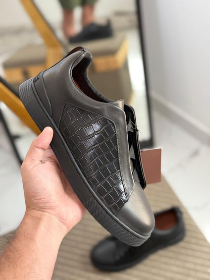Zegna Crocodile-Panel Triple Stitch Sneakers