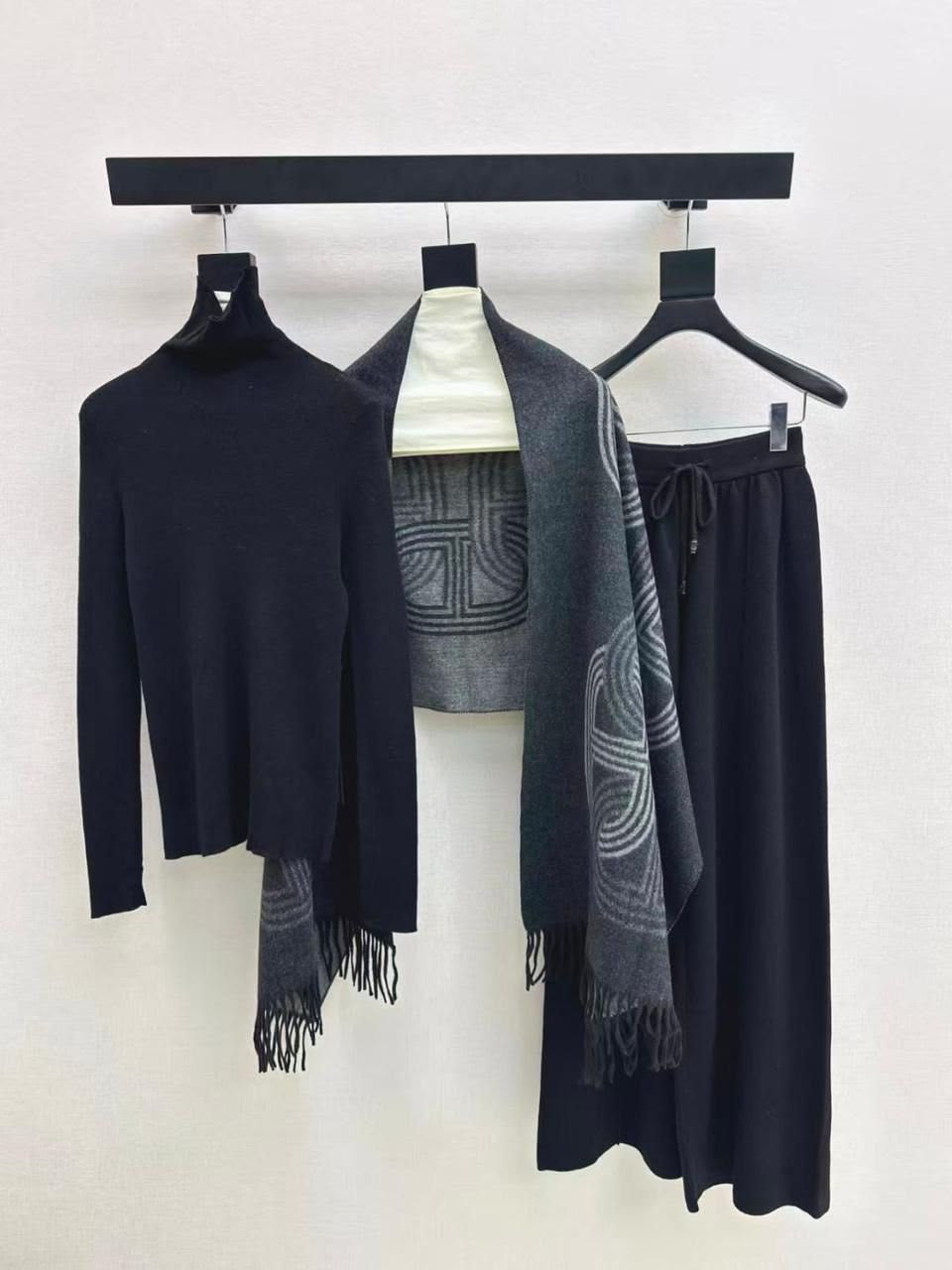 knitted separates and a graphic luxury scarf