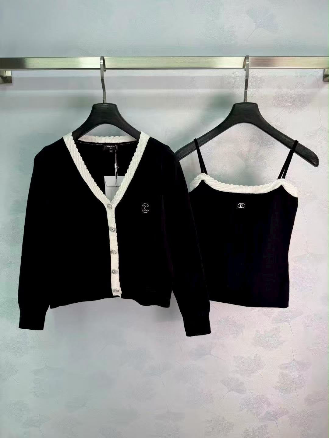 Chanel V-neck Knit Cardigan and Camisole Set