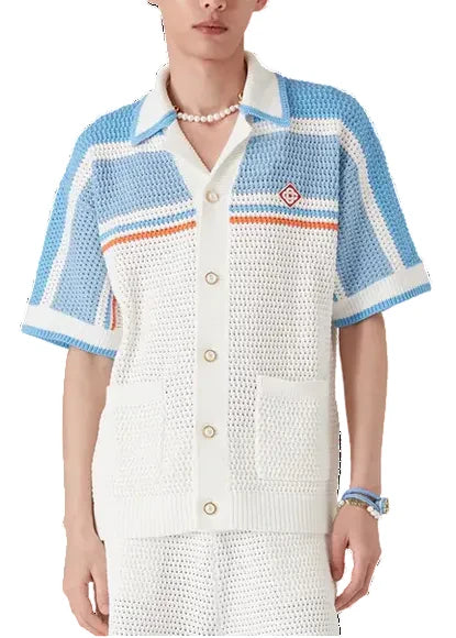 Casablanca Crocheted Cotton Tennis Shirt "Blue" Premium Tennis Shirt UAE
