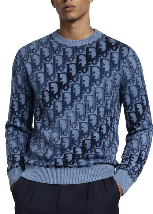 Dior Oblique Sweater "Blue Wool Jacquard" Luxury Knit Sweater UAE