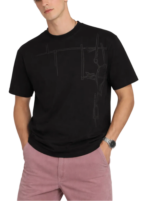 Hermes Harnais en Gouache 3D T-Shirt "Black" Luxury Statement Tee UAE