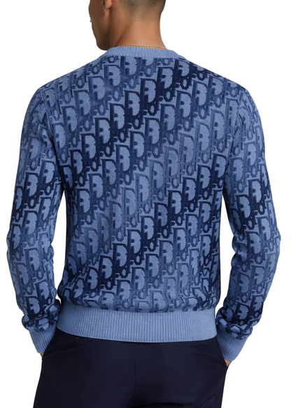 Dior Oblique Sweater "Blue Wool Jacquard" Luxury Knit Sweater UAE