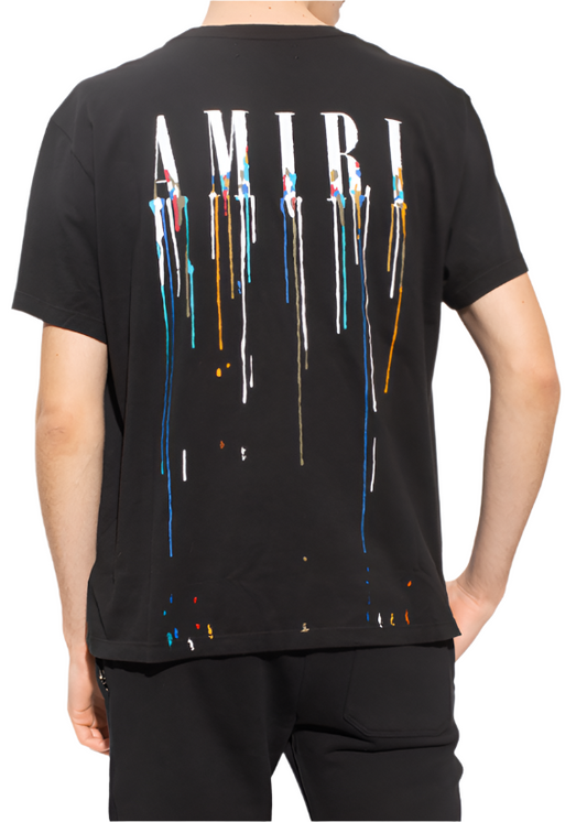 Amiri Black Paint Drip Logo Crewneck T-Shirt Artistic Streetwear Tee UAE