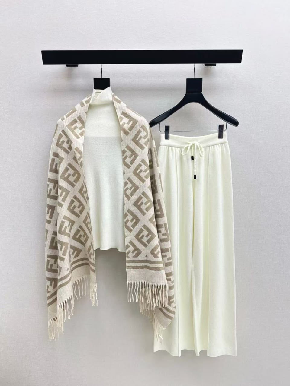 knitted separates and a graphic luxury scarf