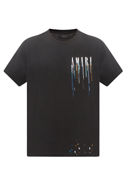 Amiri Black Paint Drip Logo Crewneck T-Shirt Artistic Streetwear Tee UAE