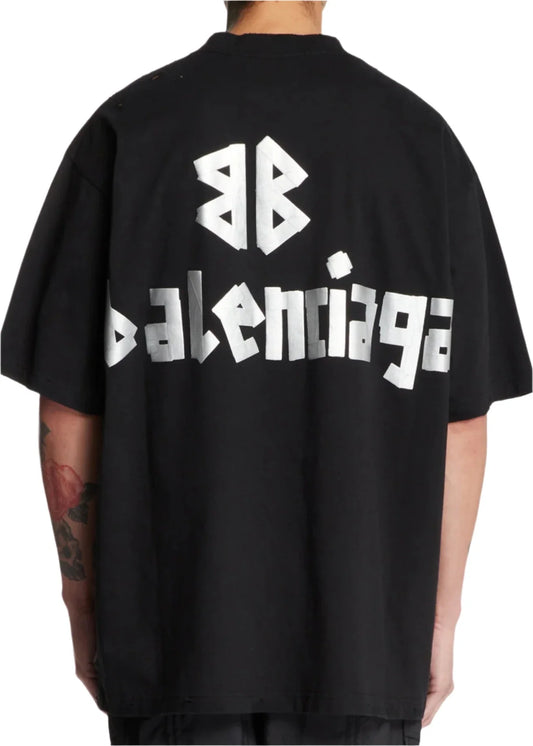 Balenciaga New Tape Type Medium-Fit T-Shirt "Black Vintage Jersey" Trendy Tee UAE