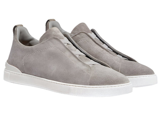 Zegna Grey Mélange Suede Triple Stitch Sneakers Textured Suede Sneakers UAE