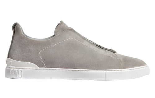Zegna Grey Mélange Suede Triple Stitch Sneakers Textured Suede Sneakers UAE