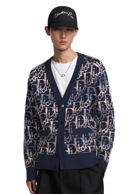 Dior Oblique Cardigan "Blue Wool Jacquard" Designer Cardigan UAE