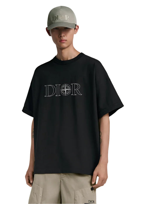 Dior and Stone Island T-Shirt "Black Oversized Cotton Jersey" Collaboration Tee UAE