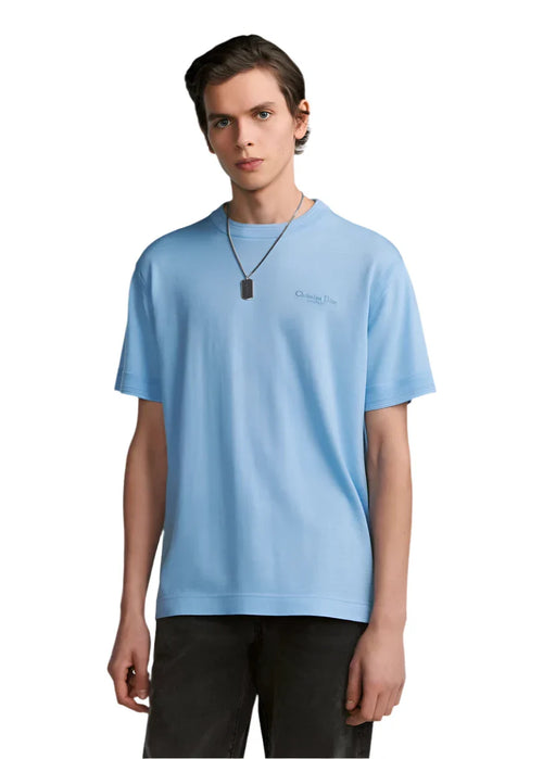 Christian Dior Couture T-Shirt "Blue Virgin Wool Jersey" Premium Knit Tee UAE