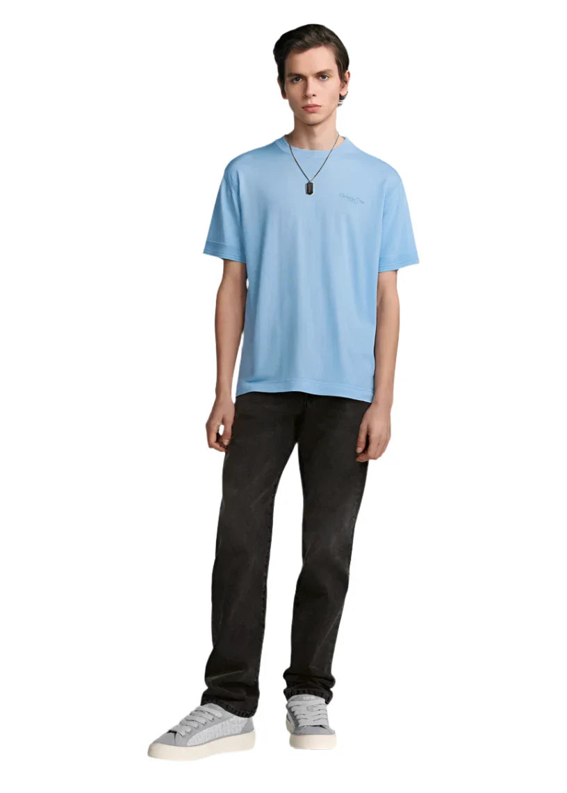 Christian Dior Couture T-Shirt "Blue Virgin Wool Jersey" Premium Knit Tee UAE