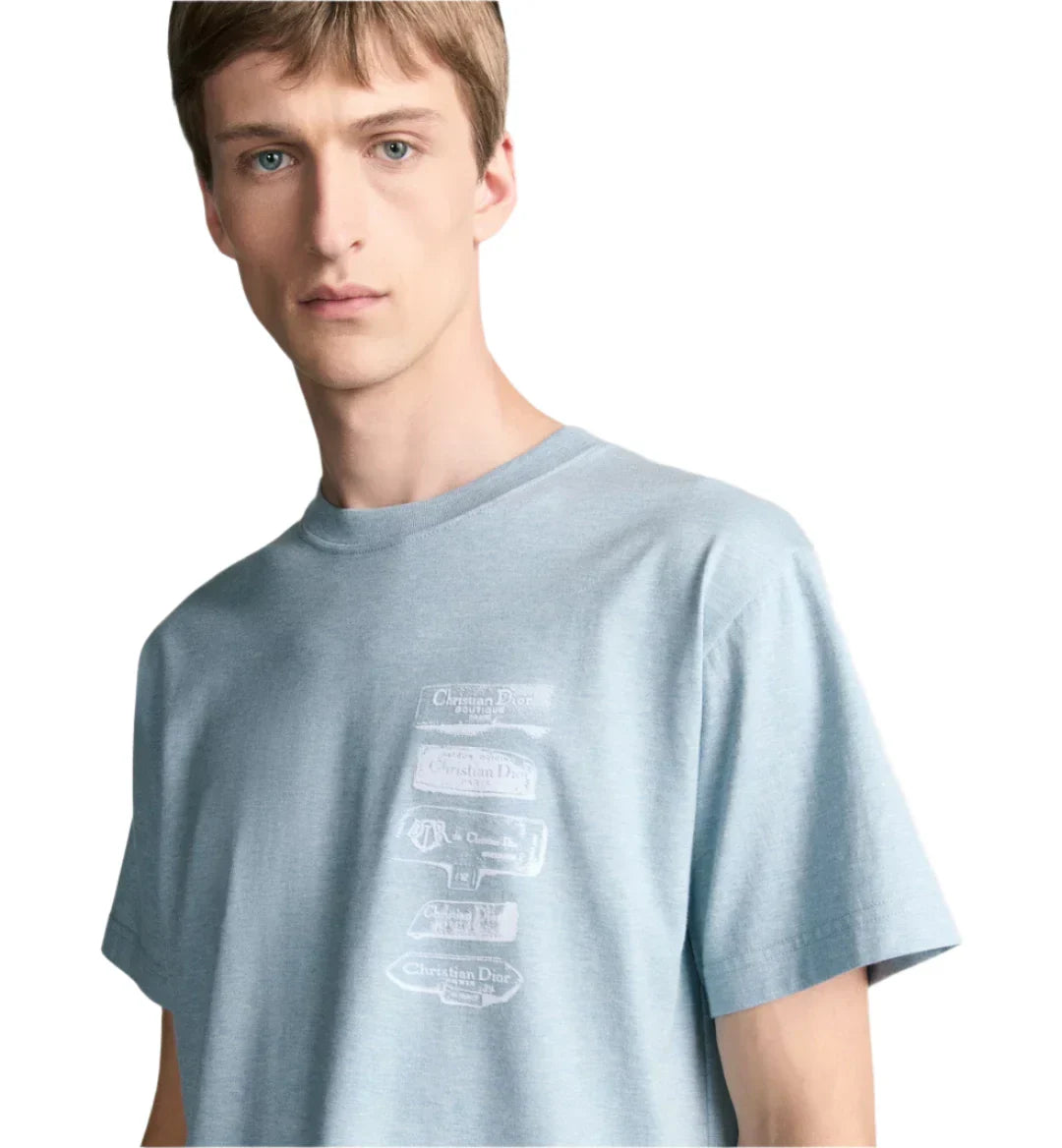 Dior Archives Labels T-Shirt "Blue Relaxed Fit" Casual Tee UAE
