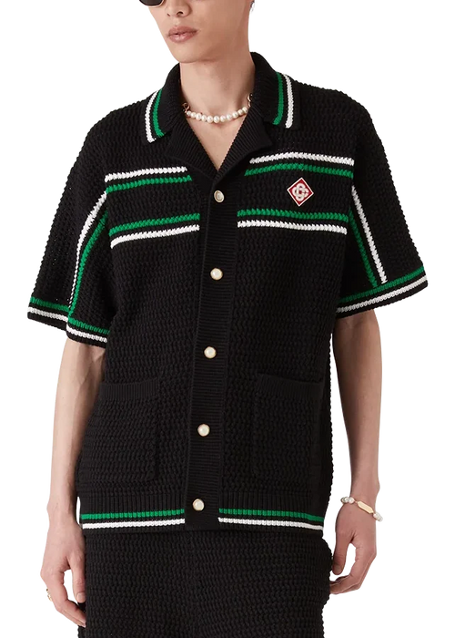 Casablanca Crocheted Cotton Tennis Shirt "Black" Summer Knit Shirt UAE