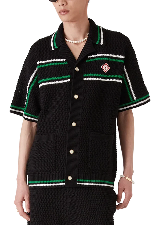 Casablanca Crocheted Cotton Tennis Shirt "Black" Summer Knit Shirt UAE