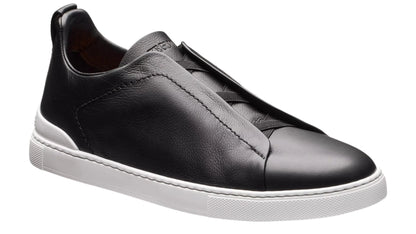 Zegna Black Leather Triple Stitch Sneakers Premium Leather Sneakers UAE