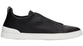 Zegna Black Leather Triple Stitch Sneakers Premium Leather Sneakers UAE