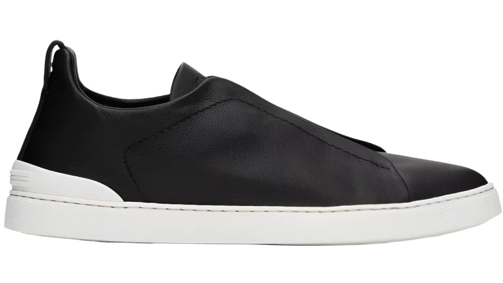Zegna Black Leather Triple Stitch Sneakers Premium Leather Sneakers UAE
