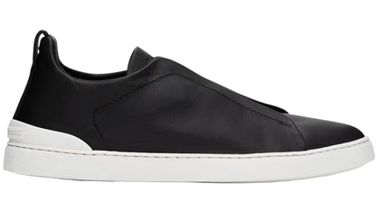 Zegna Black Leather Triple Stitch Sneakers Premium Leather Sneakers UAE