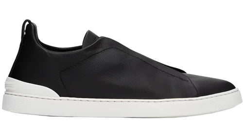 Zegna Black Leather Triple Stitch Sneakers Premium Leather Sneakers UAE