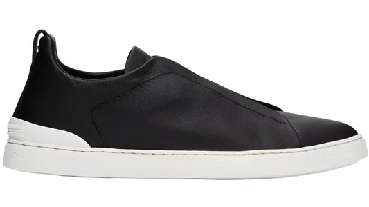 Zegna Black Leather Triple Stitch Sneakers Premium Leather Sneakers UAE